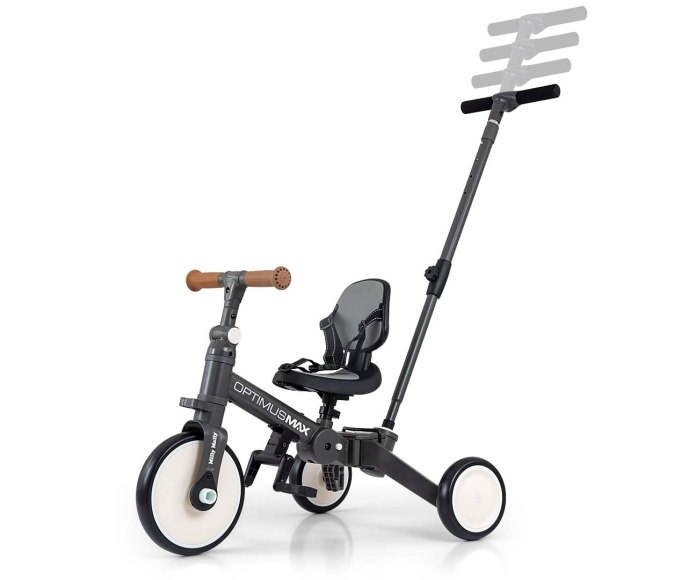 Rowerek biegowy trójkołowy z rączką 5w1 Milly Mally Optimus Szary – 12M+